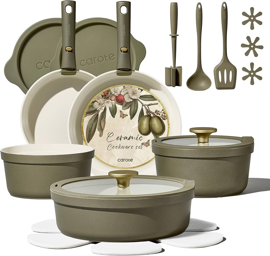 Carote 21pcs Ceramic Cookware Set with Detachable Handles, Pots and Pans Set Non Stick, RV Kitche... | Amazon (US)