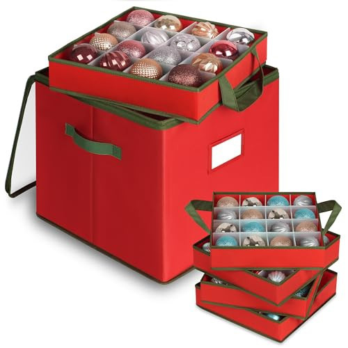 Merkisa Christmas Ornament Storage Box, Clear Ornament Storage Include 4 Trays with Adjustable Dividers, Ornament Organizer with Handle Store Up to 64 Holiday Ornaments, Clear Top | Amazon (US)