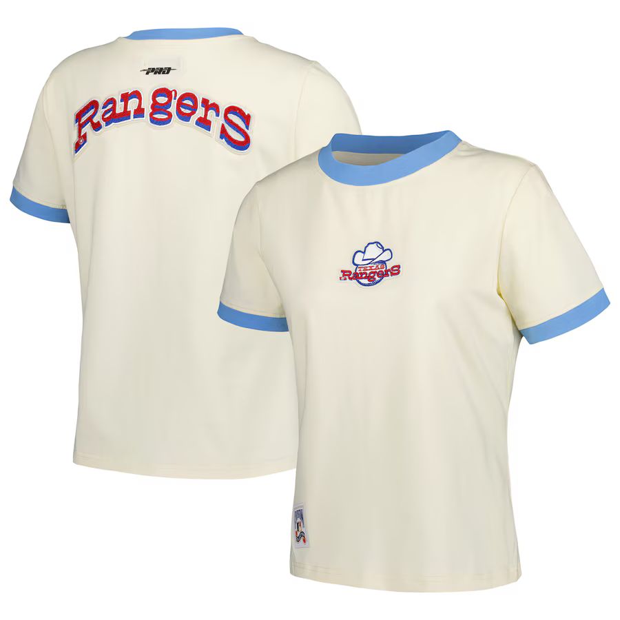 Women's Texas Rangers Pro Standard Cream  Retro Classic Ringer T-Shirt | MLB Shop