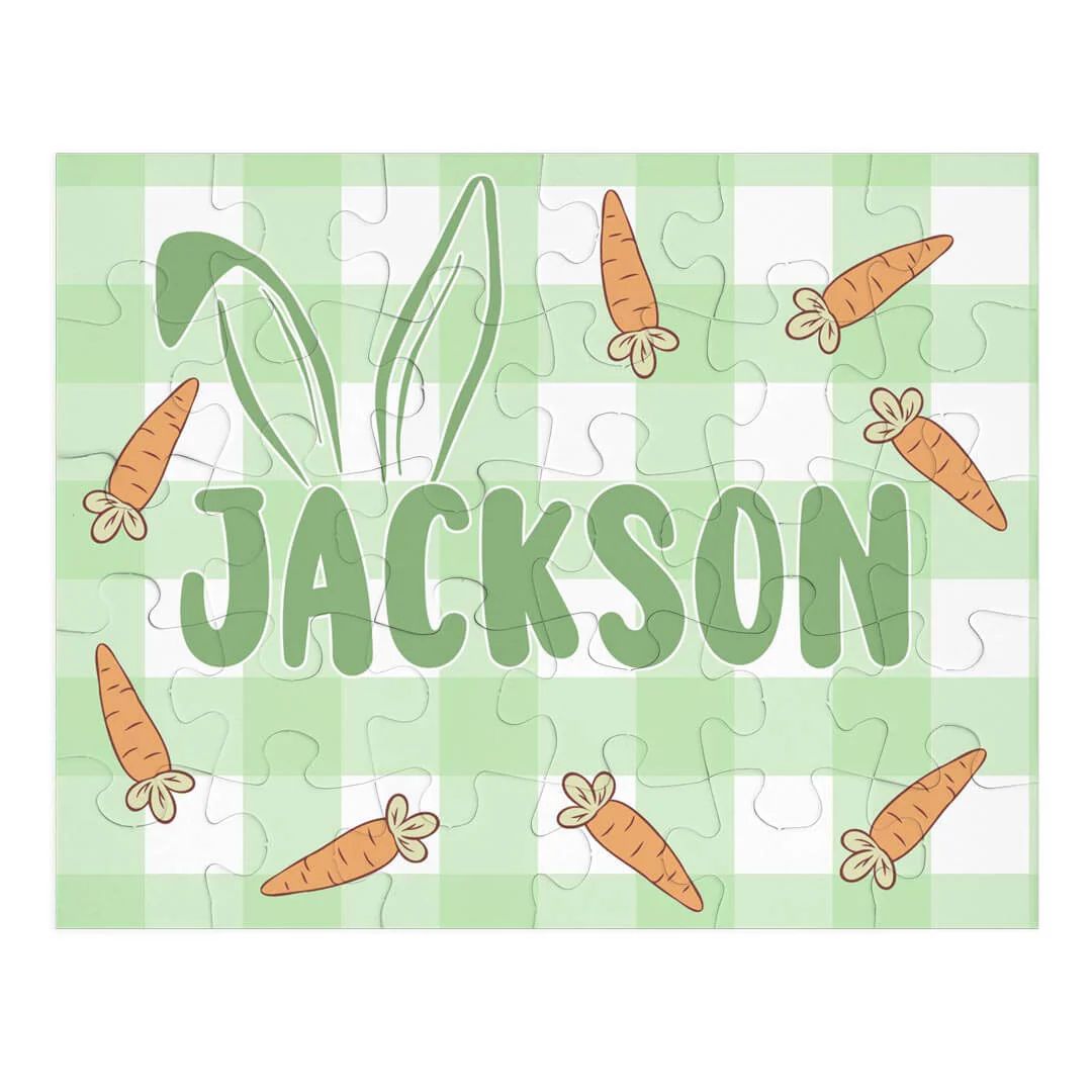 Kids Personalized 30 Piece Puzzle | Green Gingham | Caden Lane