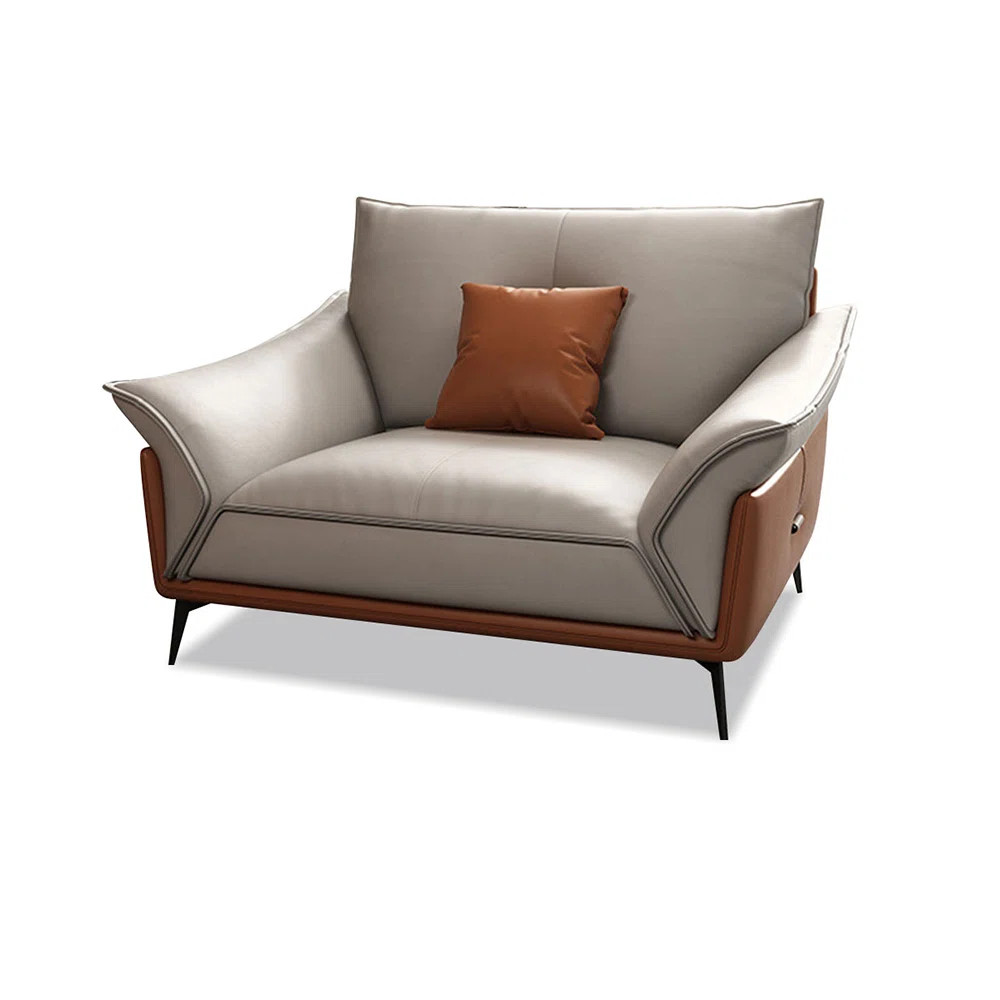 43.31" Gray and Orange Genuine Leather cushion Arm Chair with Ottoman | Wayfair North America