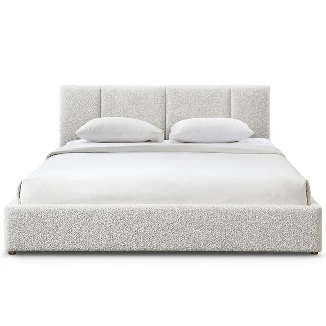 Omax Decor Venice Upholstered Platform King Bed in Cream Beige Boucle Fabric - Walmart.com | Walmart (US)