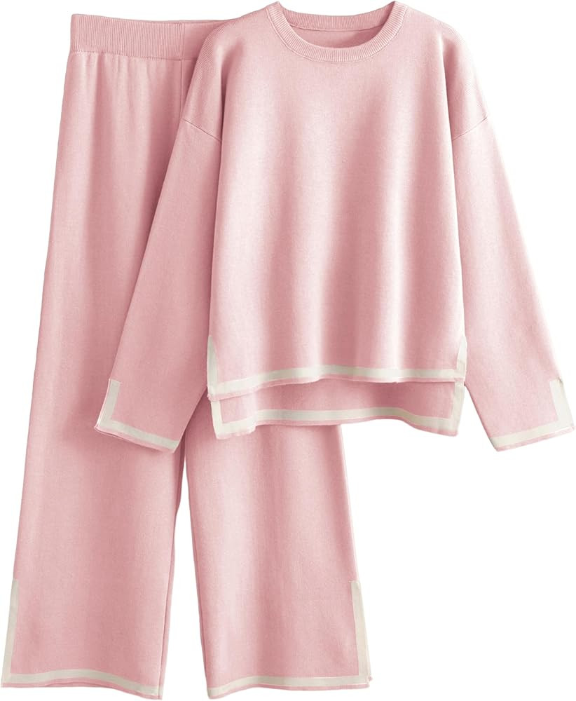 Tanming Women's 2 Piece Outfits Long Sleeve Knit Sweater Top Wide Leg Pants Lounge Sets Tracksuit... | Amazon (US)
