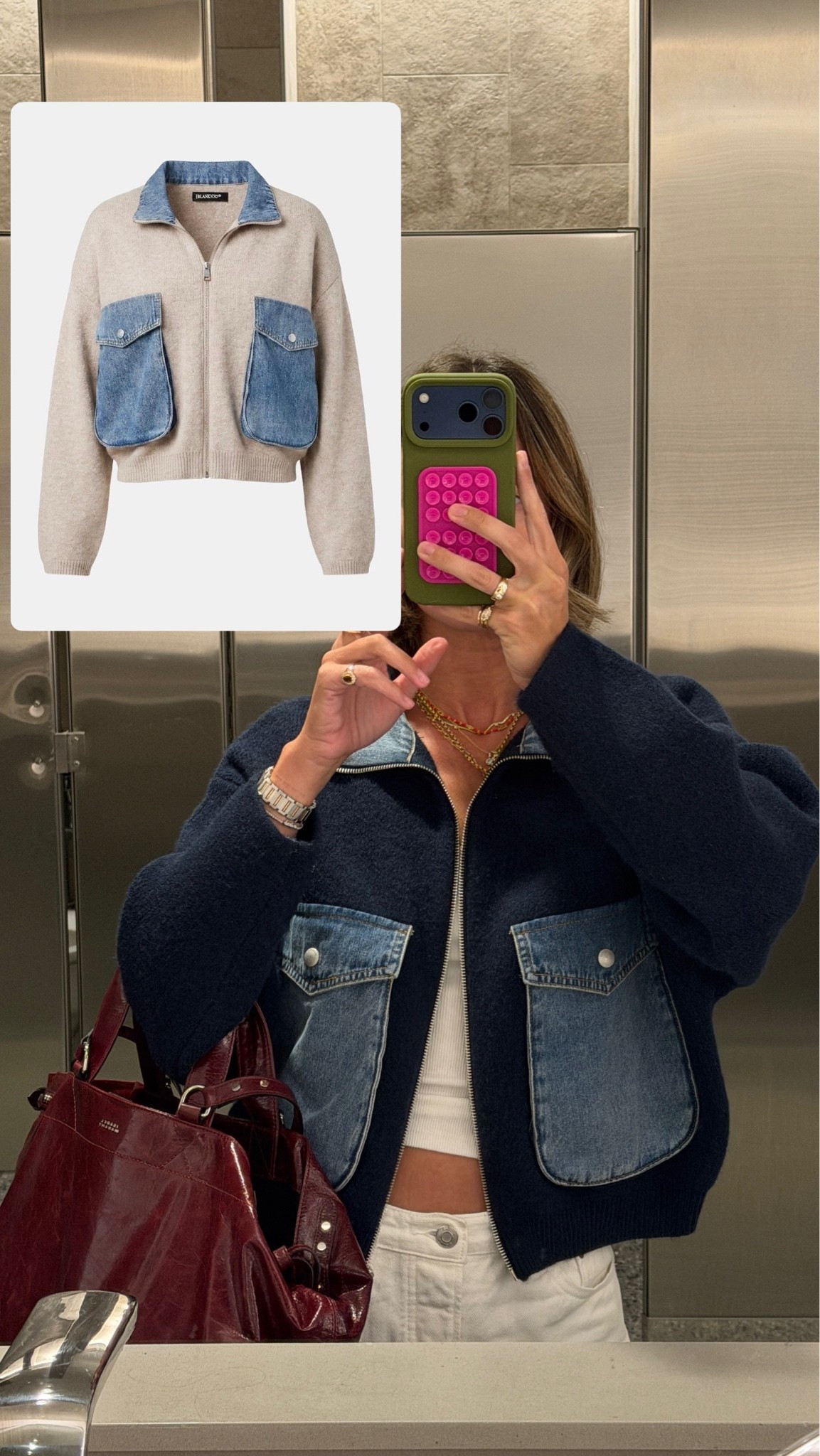 New color in this jacket that I love! I wear XS!