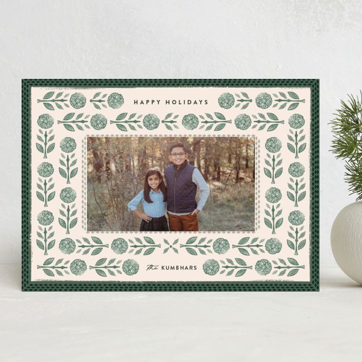 "Folk Floral Press" - Customizable Holiday Photo Cards in Green by Julie Murray. | Minted