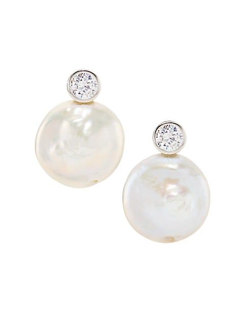 Sterling Silver, Cubic Zirconia & Cultured Freshwater Pearl Drop Earrings | Saks Fifth Avenue