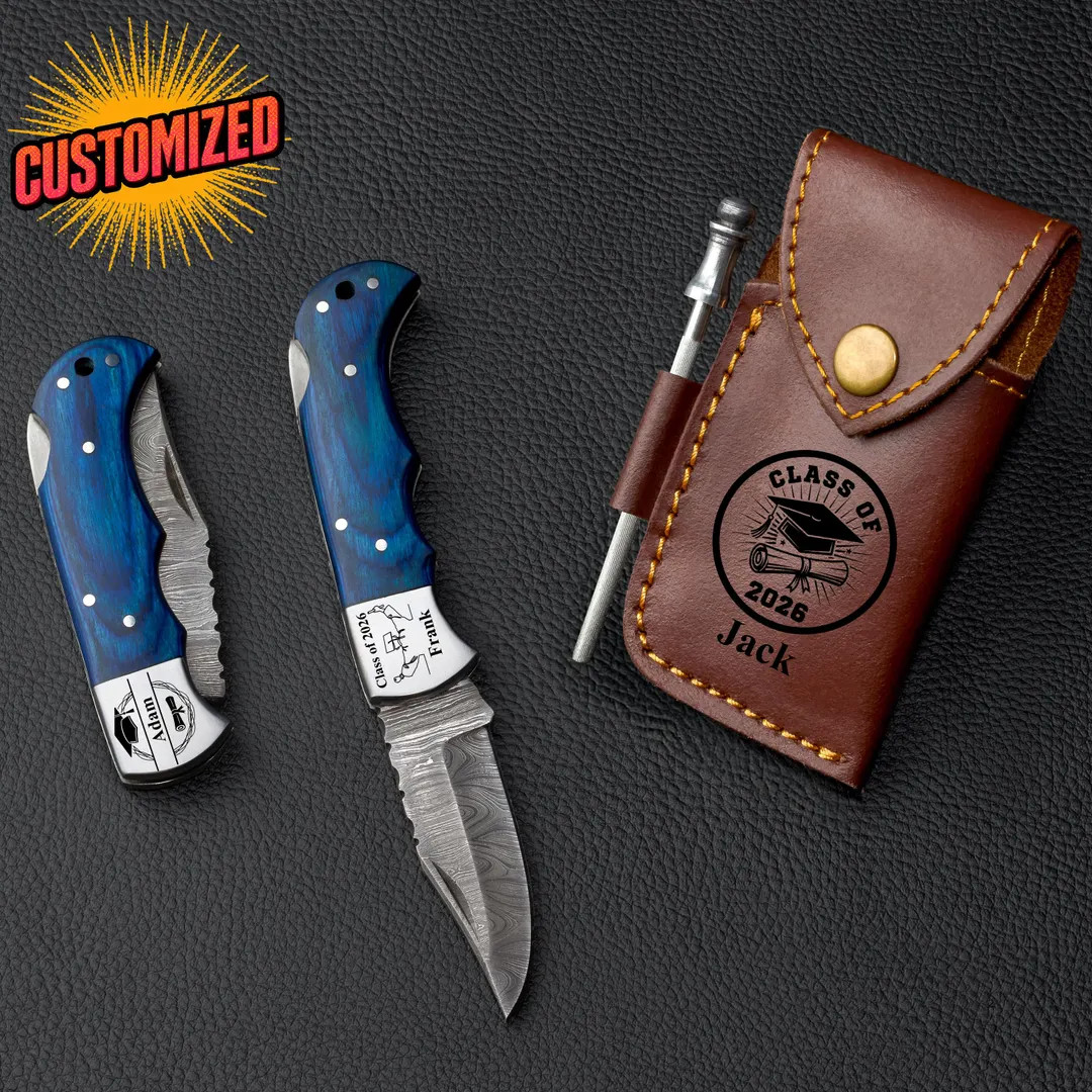Custom Class of 2026 Gift, Damascus Folding Pocket Knife, Graduation Gift for Him, Personalized S... | Etsy (Global)