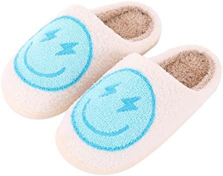 Qubuwalk Retro Lightning Bolt Smile Face Slippers Soft Plush Comfy Warm Fuzzy Slippers Women's Co... | Amazon (US)