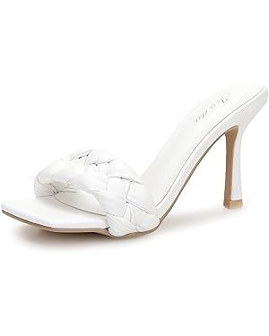 Jiu du Women Heels Sandals Woven Stiletto Women's Slide Sandals High Heeled Mules Peep Toes Slip ... | Amazon (US)