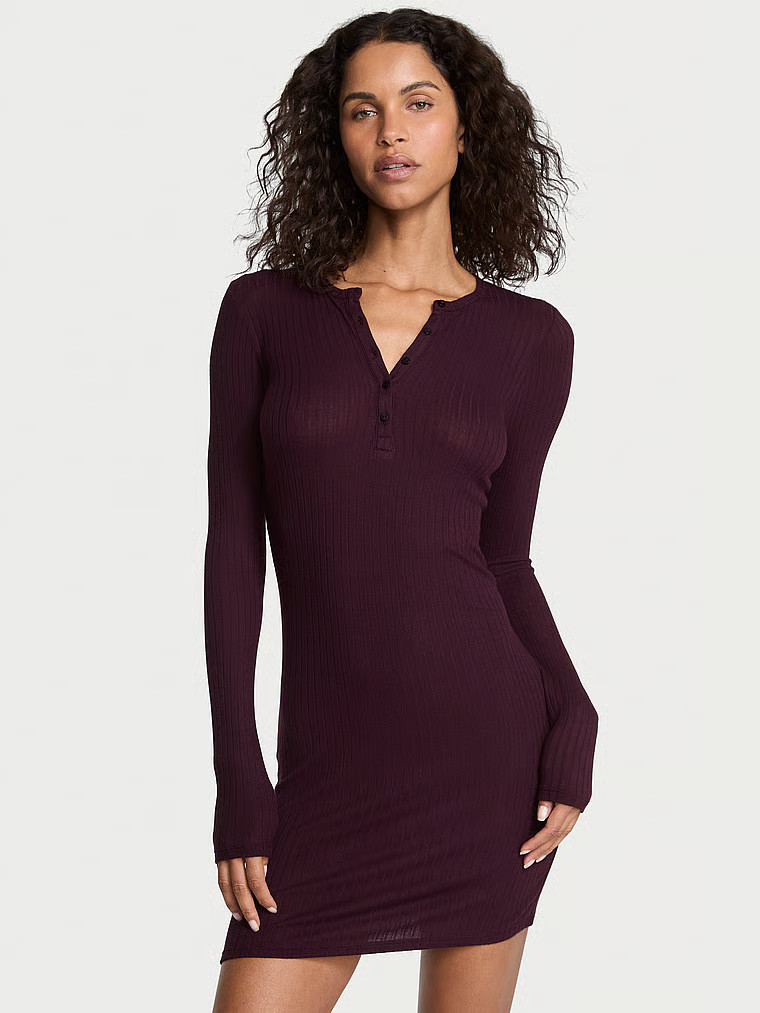 Modal Wide-Rib Long-Sleeve Lounge Dress | Victoria's Secret (US / CA )
