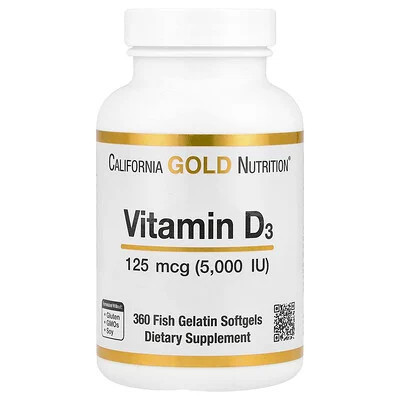 California Gold Nutrition, Vitamin D3, 125 mcg (5,000 IU), 360 Fish Gelatin Softgels | iHerb