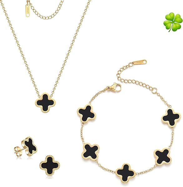 Lucky Clover Sets,18K Gold Plated Four Leaf Bracelet,Clover Necklace Pendant,Clover Earrings for ... | Amazon (US)