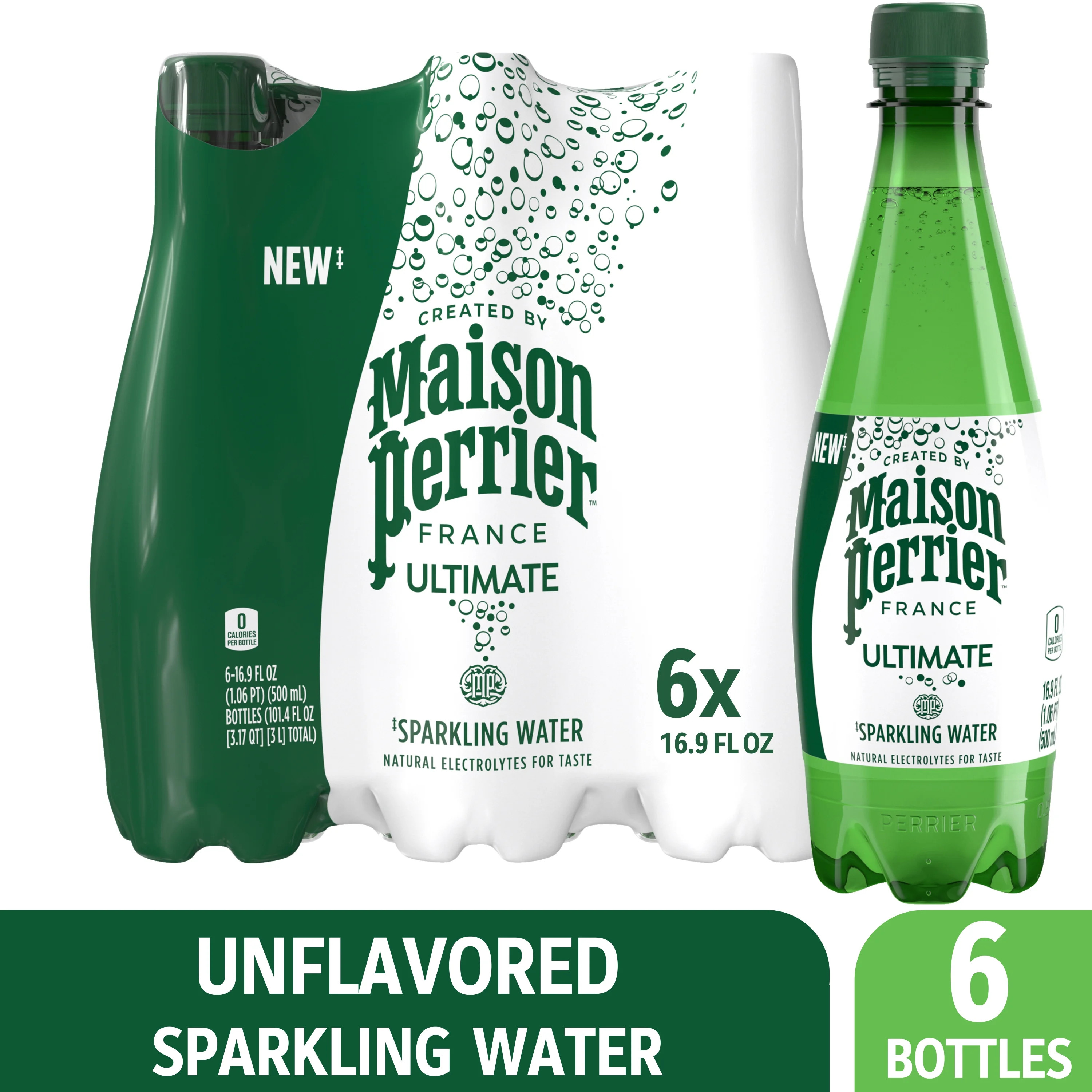 Maison Perrier Unflavored Sparkling Water, 101.4 fl oz, 6 Pack Plastic Water Bottles | Walmart (US)