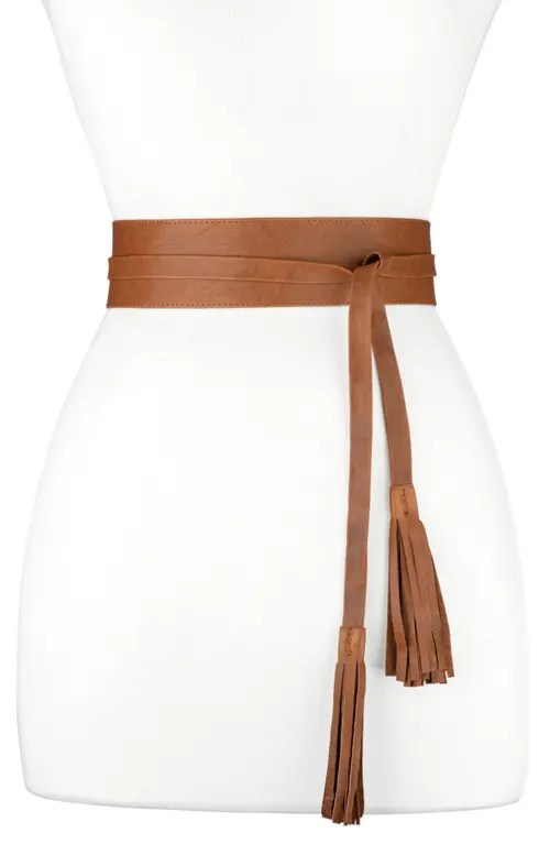 Raina Bronco Leather Wrap Belt in Cognac at Nordstrom | Nordstrom