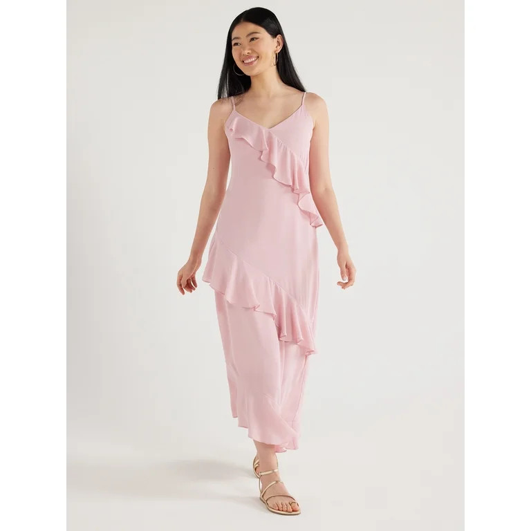 Scoop Women’s Ruffle Slip Bias Cut Dress, Sizes XS-XXL | Walmart (US)