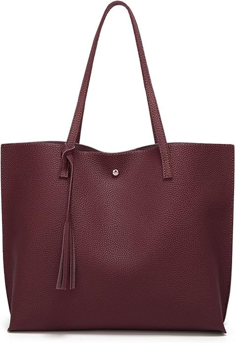 Dreubea Women's Soft Faux Leather Tote Shoulder Bag from, Big Capacity Tassel Handbag | Amazon (US)