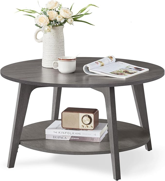 VASAGLE Round Coffee Table, 2 Tier Coffee Table with Storage, for Living Room, 31.5 x 17.7 Inches... | Amazon (US)