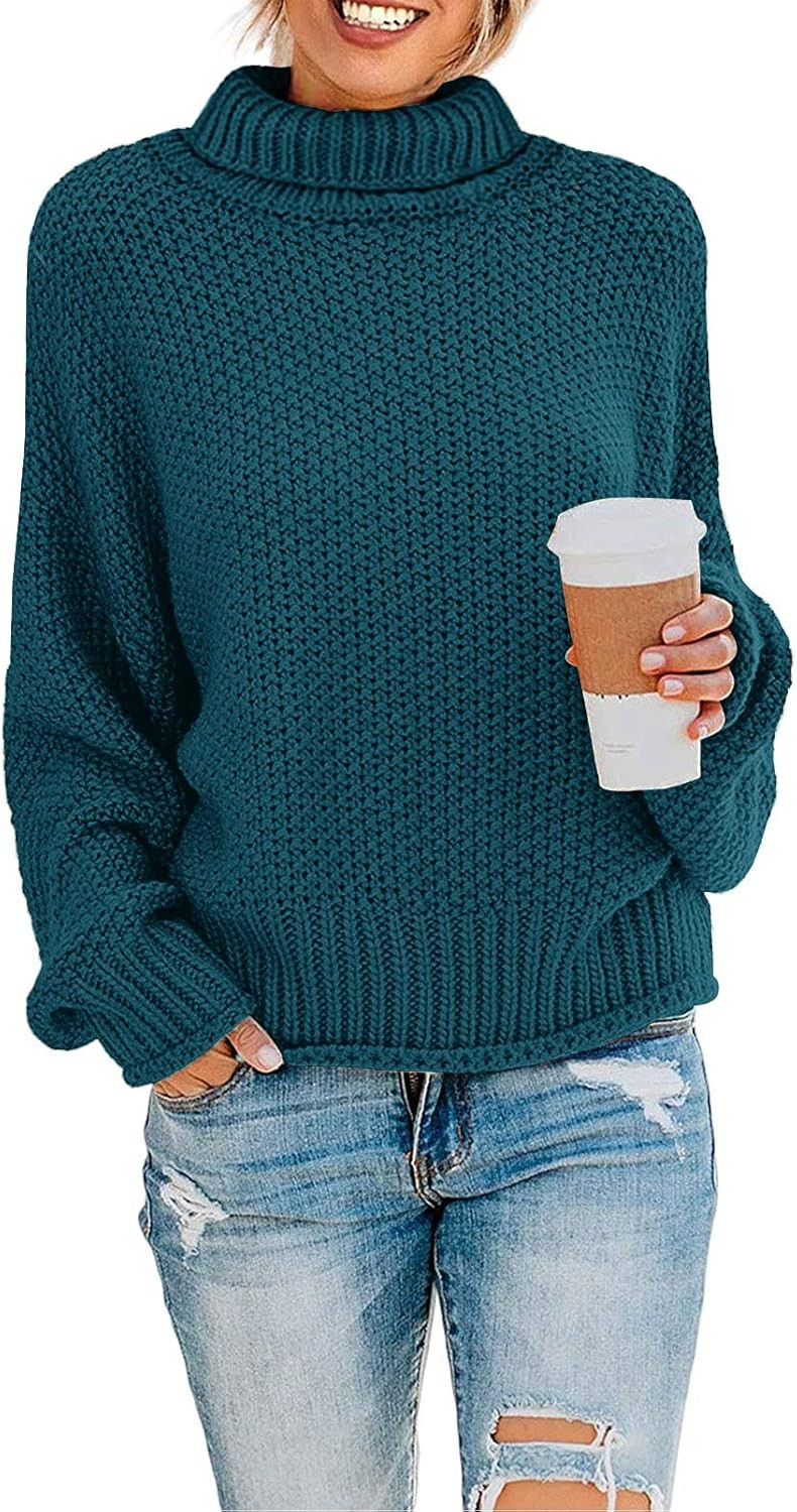 ZESICA Women's 2024 Fall Long Sleeve Turtleneck Casual Loose Chunky Knitted Pullover Sweater Jum... | Amazon (US)