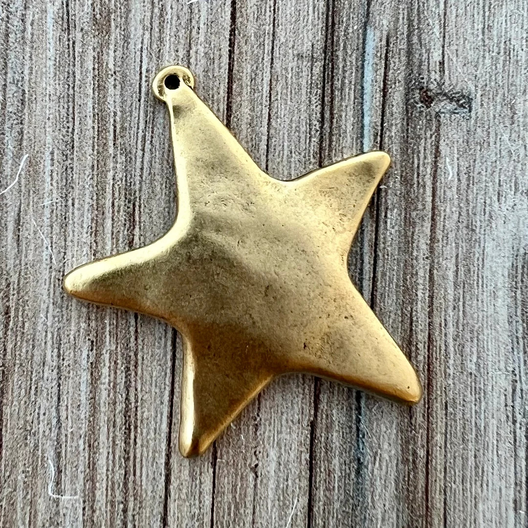 Large Smooth Star Pendant, Gold Artisan Charm for Jewelry Design, GL-6270 - Etsy | Etsy (US)