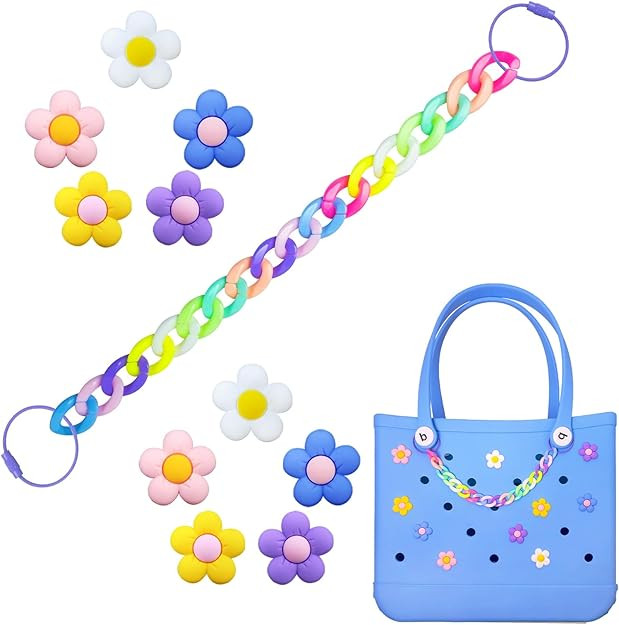 Colorful Chain for Bogg Bag Accessories - Cube Chunky Chain Link and Cute Flower Charms for Bogg ... | Amazon (US)