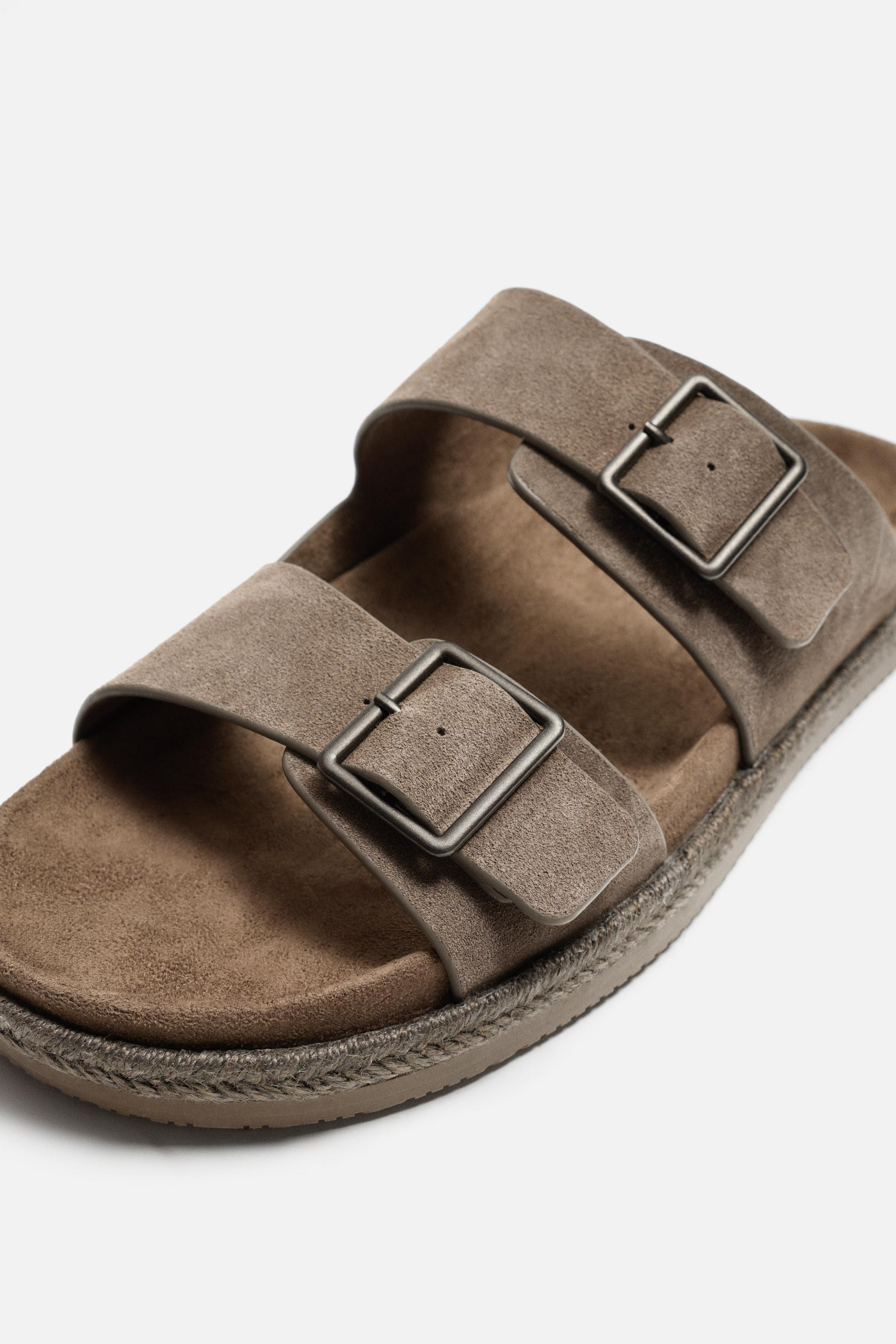 DOUBLE STRAP LEATHER SANDALS | Zara US