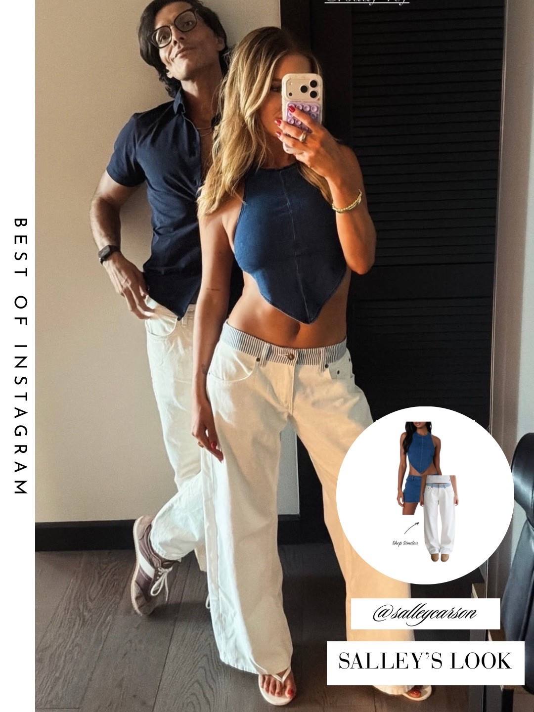 Salley Carson’s Denim Halter Top and White Jeans 📸 = @salleycarson