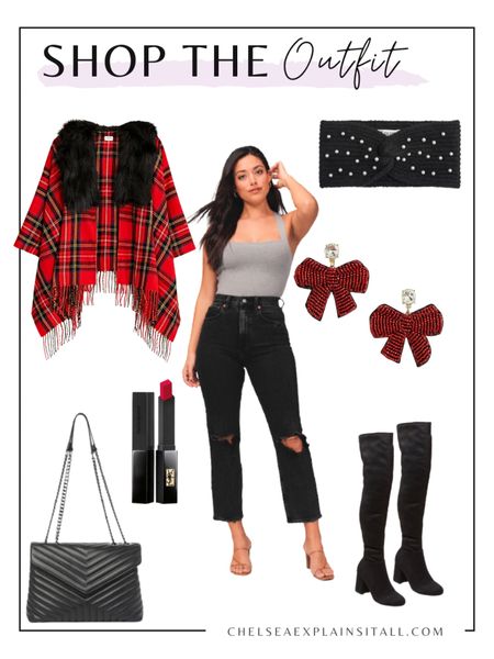Such a cute holiday outfit - perfect for office parties, casual holiday looks or Christmas dinner! All of it is on sale and linking some similar options for the black pants, knee high boots and bag too! #holidayoutfit #christmasoutfit 

#LTKsalealert #LTKstyletip #LTKHoliday