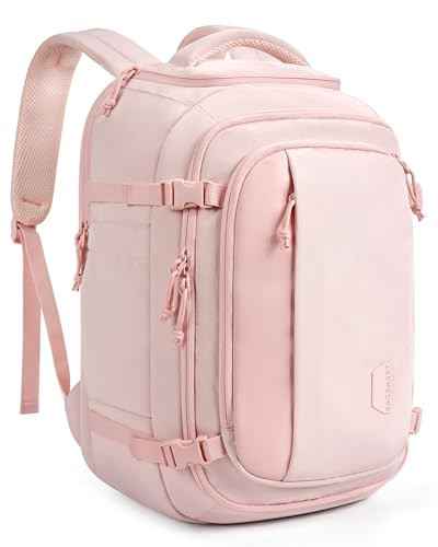 BAGSMART Travel Backpack Carry on Flight Approved, 30L Lightweight Backpack Fits 17.3 Inch Laptop for Men Women, Water Resistant Personal Item Travel Bag with USB Charging Port, Pink | Amazon (US)