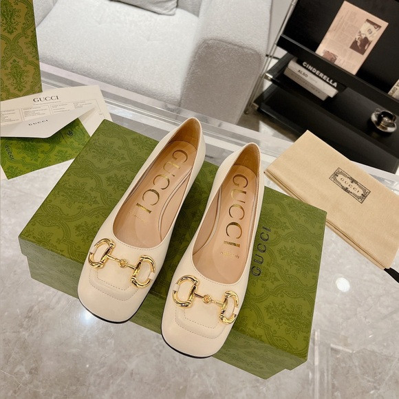Gucci White Square Toe Heels | Poshmark