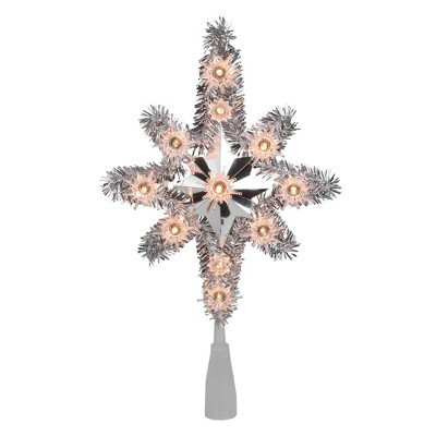 Northlight 11" Silver Lighted Tinsel Star of Bethlehem Christmas Tree Topper - Clear Lights | Target
