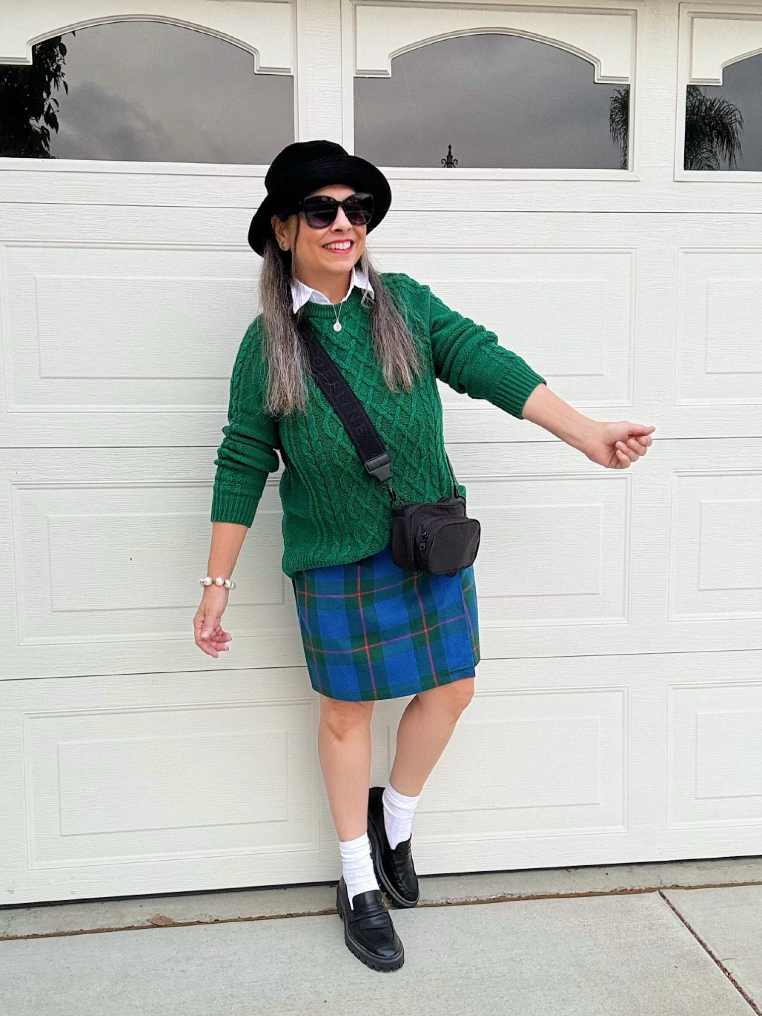 Perfect autumn ensemble ~tartan, a sweater, hands free crossbody, and loafers! I’m 5’ 2”. #autumnstyle #falloutfit #skirt #loafers #plaid #tartan #preppy 

#LTKStyleTip #LTKSaleAlert #LTKOver40