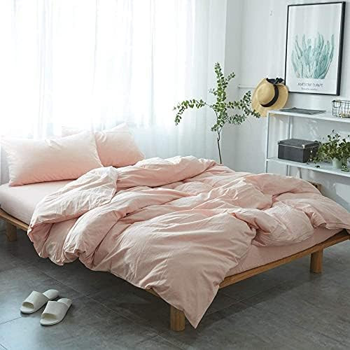 Pink Duvet Cover, 100% Yarn Dyed Washed Cotton 3 Pieces Bedding Set, Solid Color Casual Simple St... | Amazon (CA)