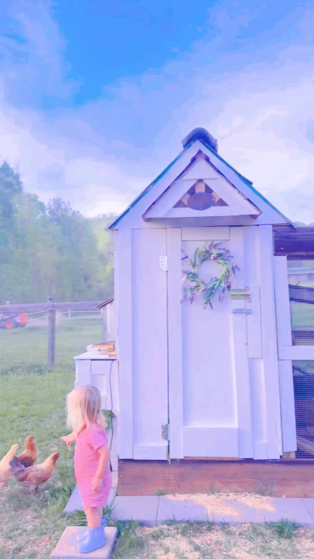 babies 👶🏼 and chickens 🐓 roaming the land, exploring the garden 🪴, daddy (& then the littles in his lap 🤭) out cutting the grass and pastures 🌳, and just so very thankful for this beautiful farm 🐴 and  our forever HOME 🌅