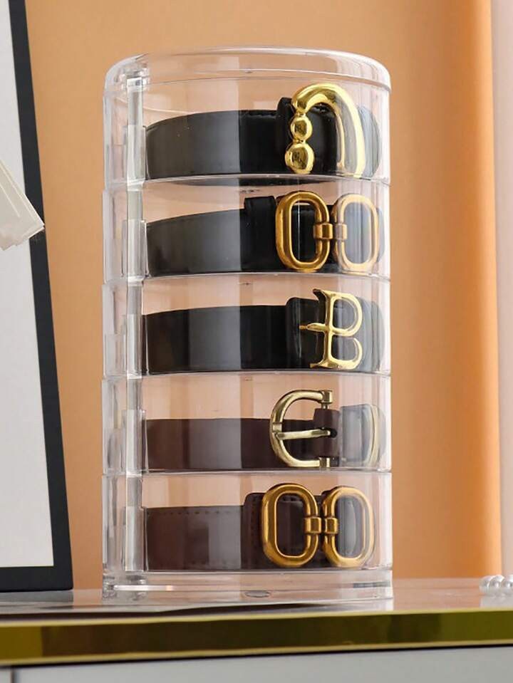 360° Rotating Acrylic Belt Storage Box With Magnetic Closure - Clear Organizer For Belts, Watches, Jewelry, And Cosmetics - Closet Space Saving Solution | SHEIN