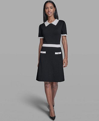 Women's Contrast Collared Sweater Dress | Macy's