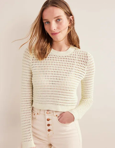 Cropped Crochet Jumper - Warm Ivory | Boden US | Boden (US)