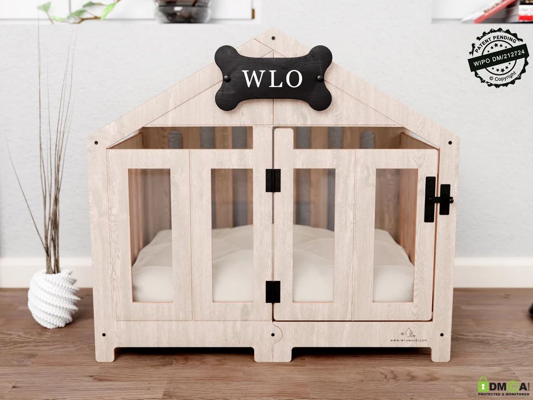 Natural & Ivory Gabled Modern Dog Crate Dog Bed Dog Crate - Etsy | Etsy (US)