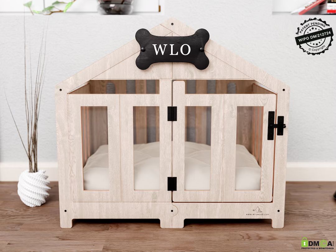 Natural & Ivory - Gabled Modern Dog Crate, Dog Bed, Dog Crate, Dog Kennel, Wood Dog House, Pet Ho... | Etsy (US)
