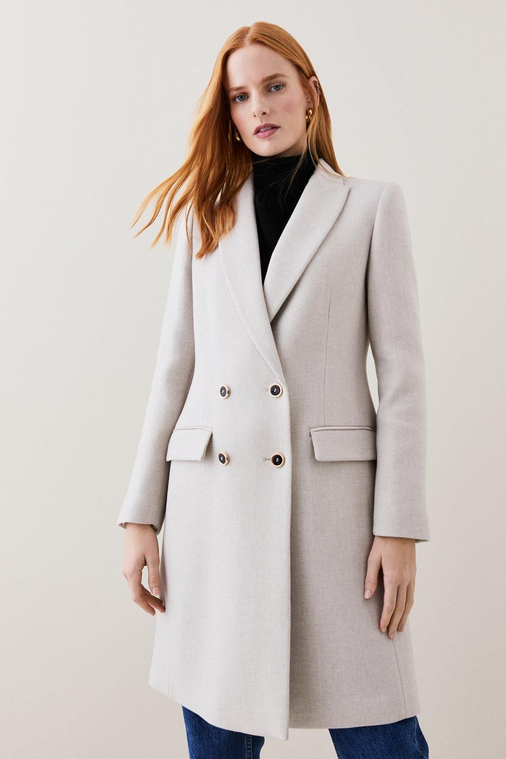 Italian Wool Double Breasted Tailored Coat | Karen Millen UK + IE + DE + NL