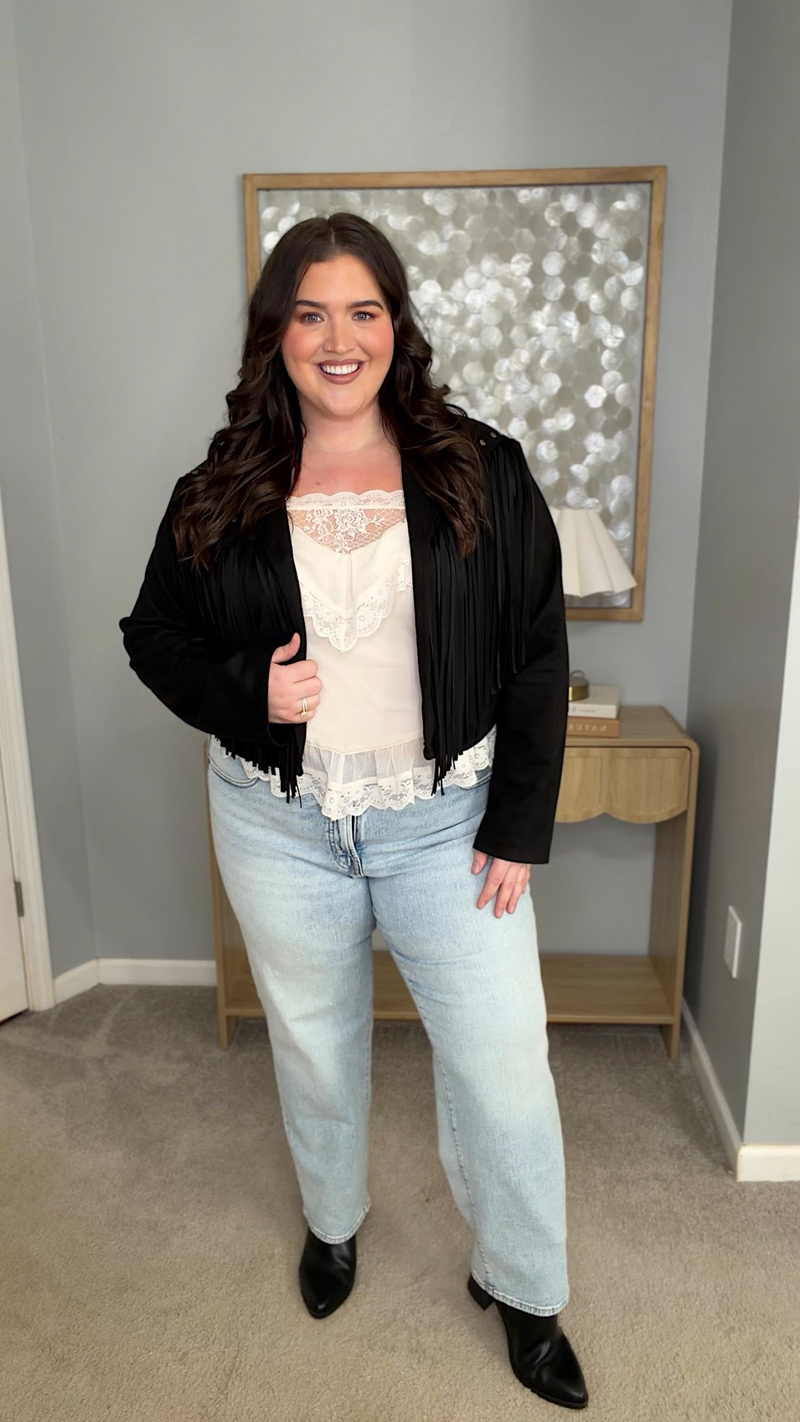 Easy neutral rodeo outfit inspo 🤠 Styling some of my favorite pieces in my wardrobe with a new fringe suede jacket from Amazon! 
Size 3X jacket, XL top, 18 jeans
Spring casual outfit inspo, plus size fashion, country concert, fringe jacket, rodeo style 

#LTKPlusSize #LTKSeasonal #LTKootd