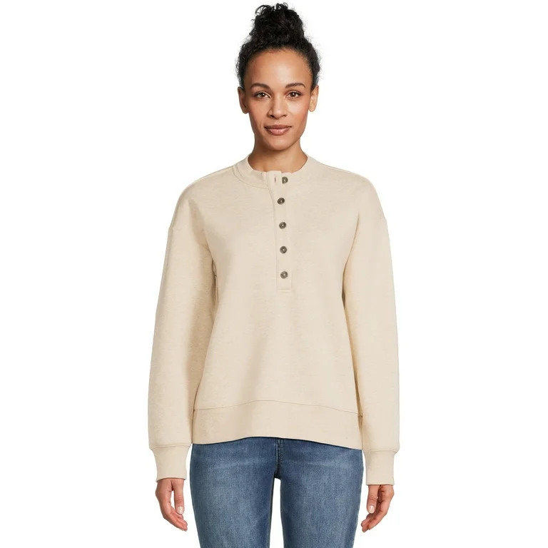 Time and Tru Women's Fleece Henley Pullover Sweatshirt with Long Sleeves, Sizes XS-XXXL | Walmart (US)
