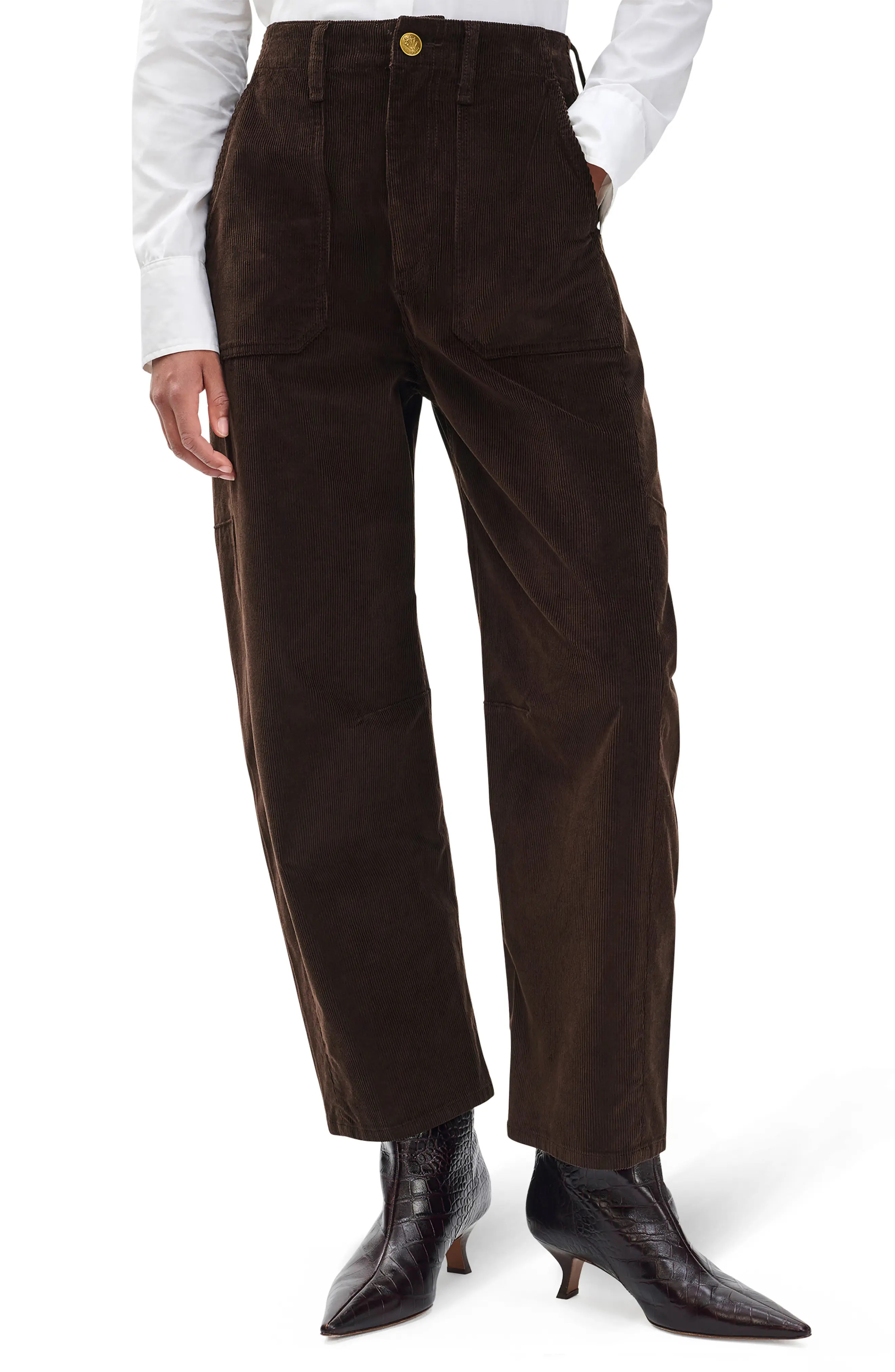 rag & bone Charlie Super High Waist Crop Barrel Corduroy Jeans in Dbrwn at Nordstrom Rack, Size 29 | Nordstrom Rack