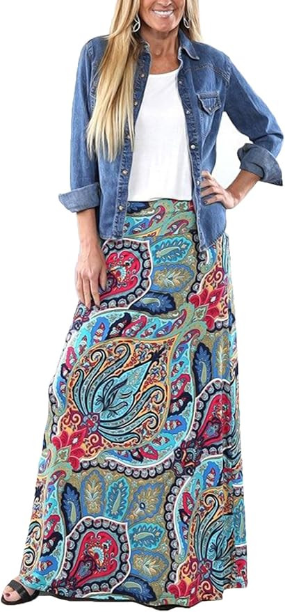 Women's Bohemian Print Long Maxi Skirt | Amazon (US)