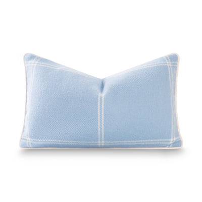 Chathia Windowpane, Merino Wool Checkered Pillow Cover, Dusty Blue, 12"x20" | Hofdeco