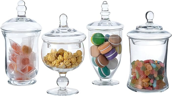 MyGift Set of 4 Glass Apothecary Jars Set, Clear Candy Jars with Lids | Amazon (US)