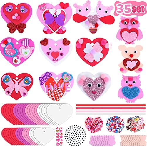 876 Pieces Valentine's Day Hearts Foam Craft Kits Valentine's Day Wreath Craft Decorations Heart ... | Amazon (US)