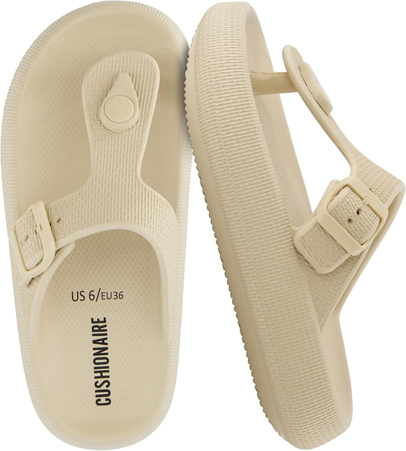 CUSHIONAIRE Women's Flo thong recovery cloud pool slide sandal with +Comfort | Amazon (US)