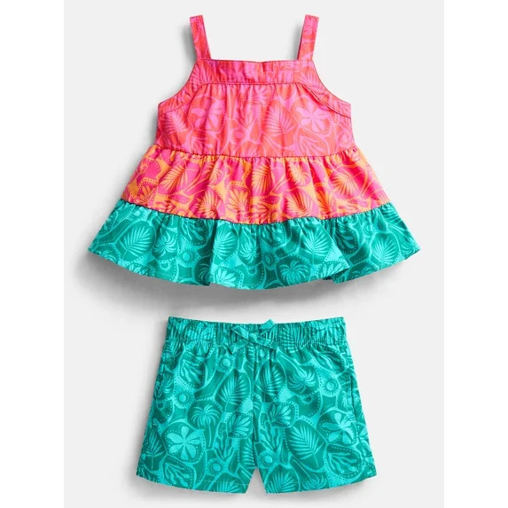 Wonder Nation Toddler Girls' Tiered Tank Top and Shorts Set, 2-Piece, Sizes 12M-5T | Walmart (US)