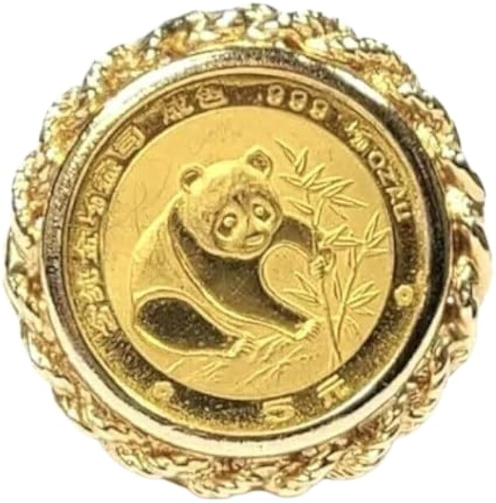 925 Sterling Silver 14K Yellow Gold Finish Chinese Panda Coin Ring, 20MM Bezel Setting, Unisex, S... | Amazon (US)