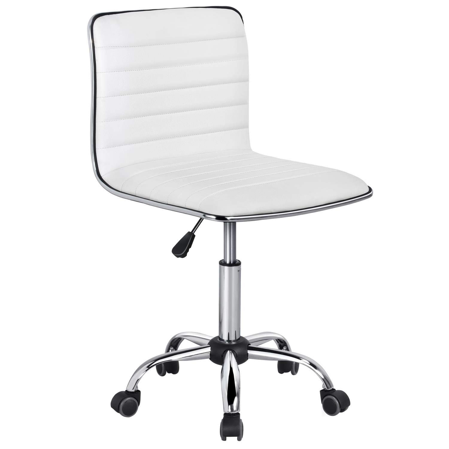 Yaheetech Adjustable Task Chair PU Leather Low Back Ribbed Armless Swivel White Desk Chair Office... | Amazon (US)